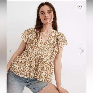 Madewell Flutter-Sleeve Peplum Top size small